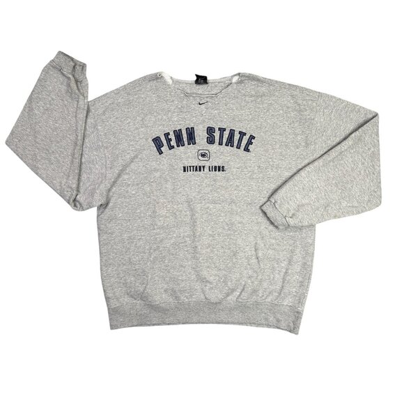 Nike Penn State Sweatshirt Mens L Gray Center Swoosh Spell Out Y2K Vintage PSU - Picture 1 of 11